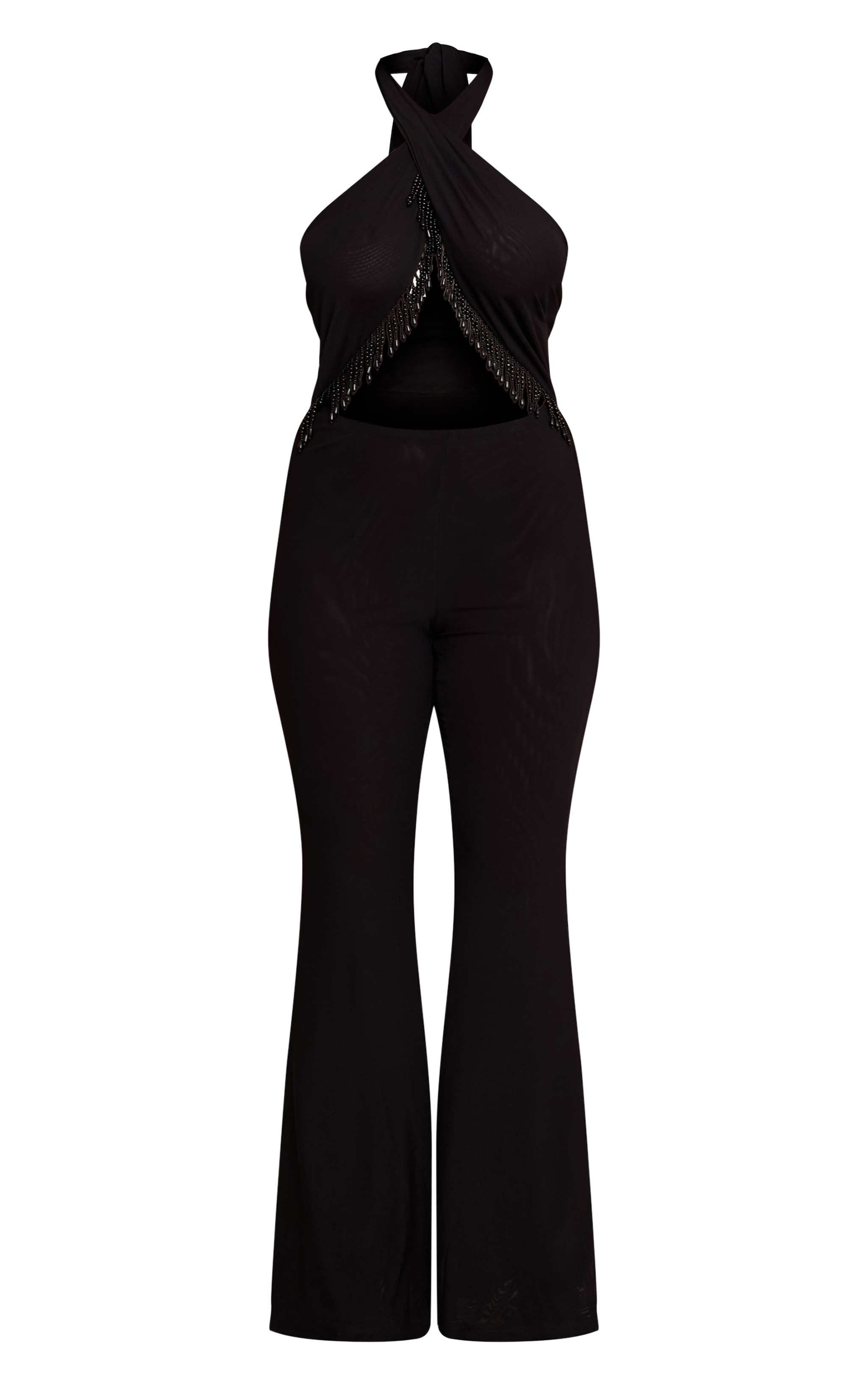 Shape Black Halter Neck Beaded Trim Flared Jumpsuit image 5