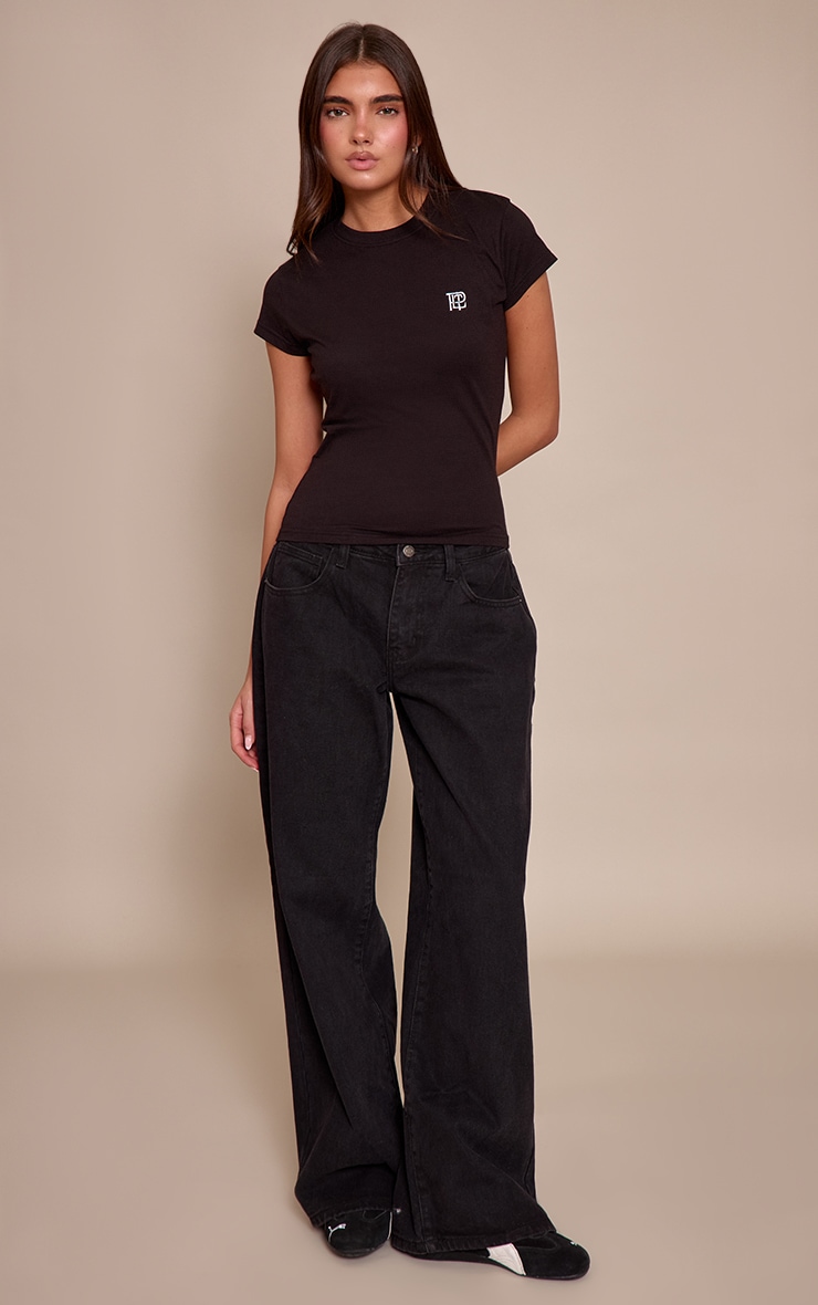 Black Fitted Embroidered T-Shirt image 3