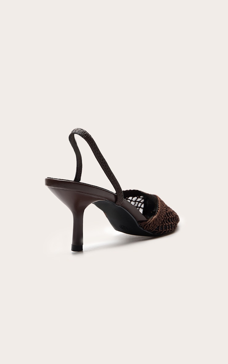 Chocolate Textured Mesh Slingback Court Heels image 4