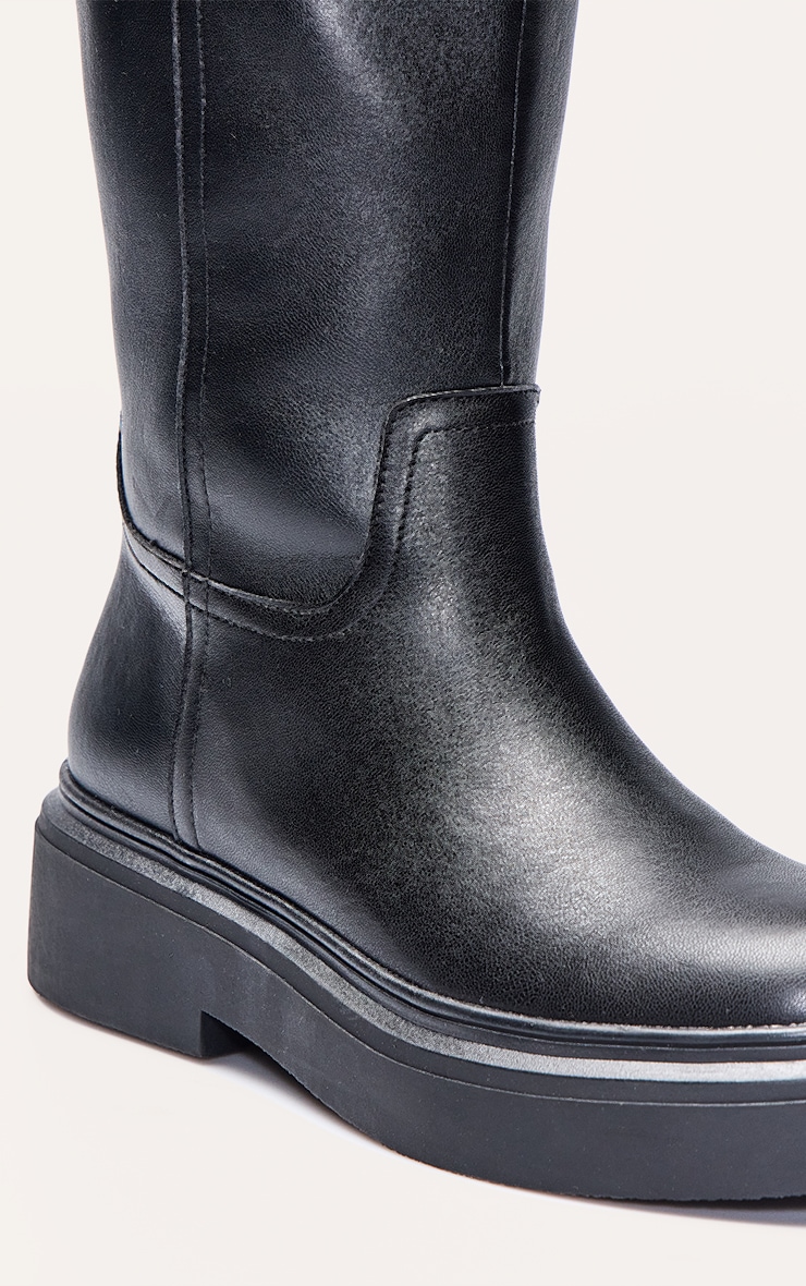 Black Chunky Straight Shaft Knee Boot image 5