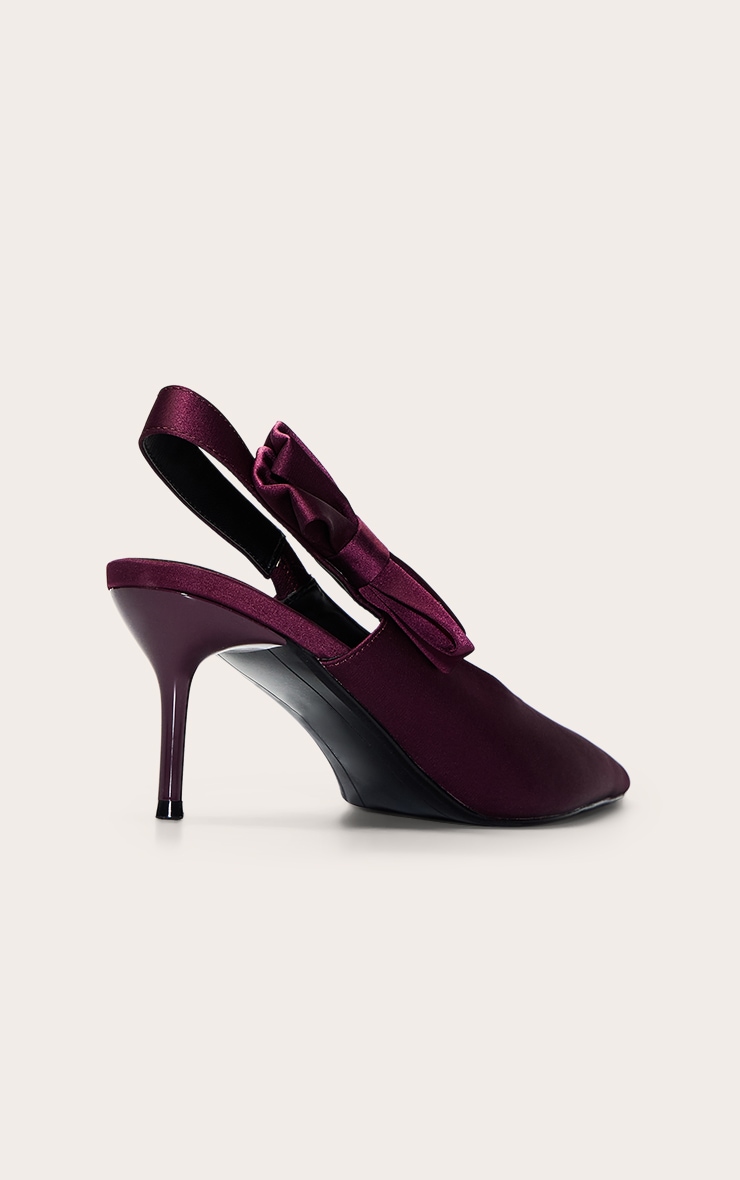 Plum Satin Bow Detail Sling Back image 4