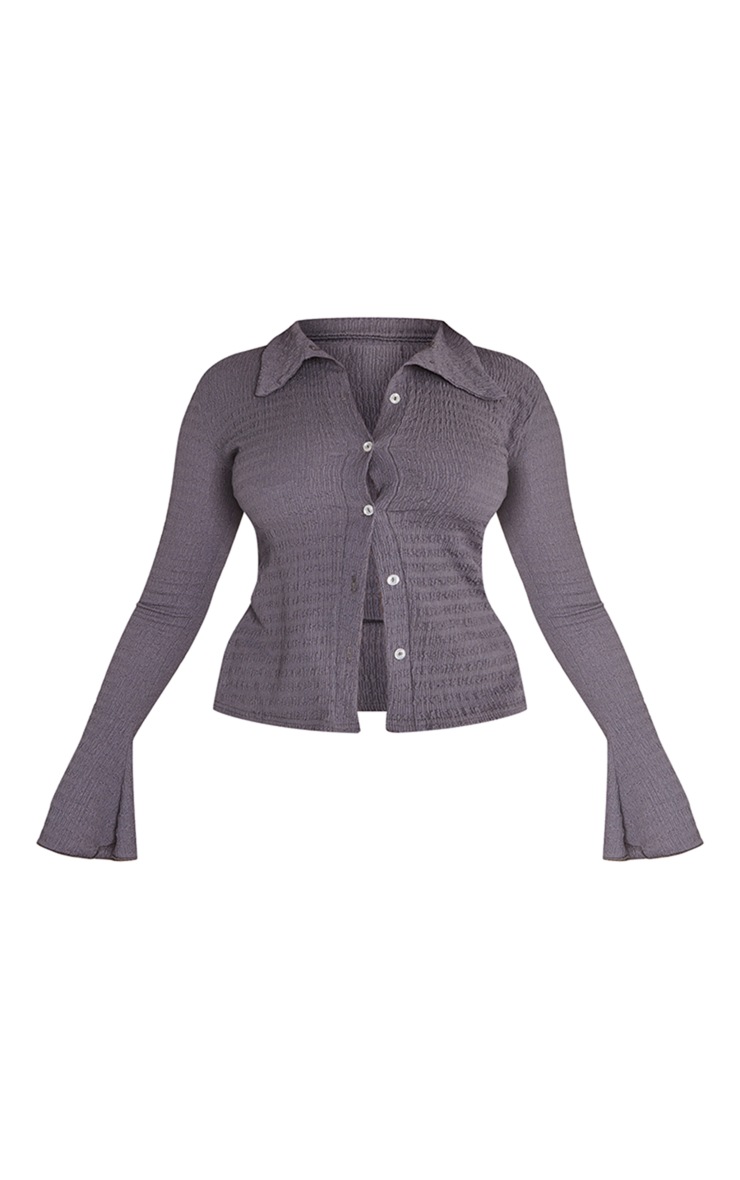 Charcoal Textured Flared Sleeve Fitted Shirt image 5