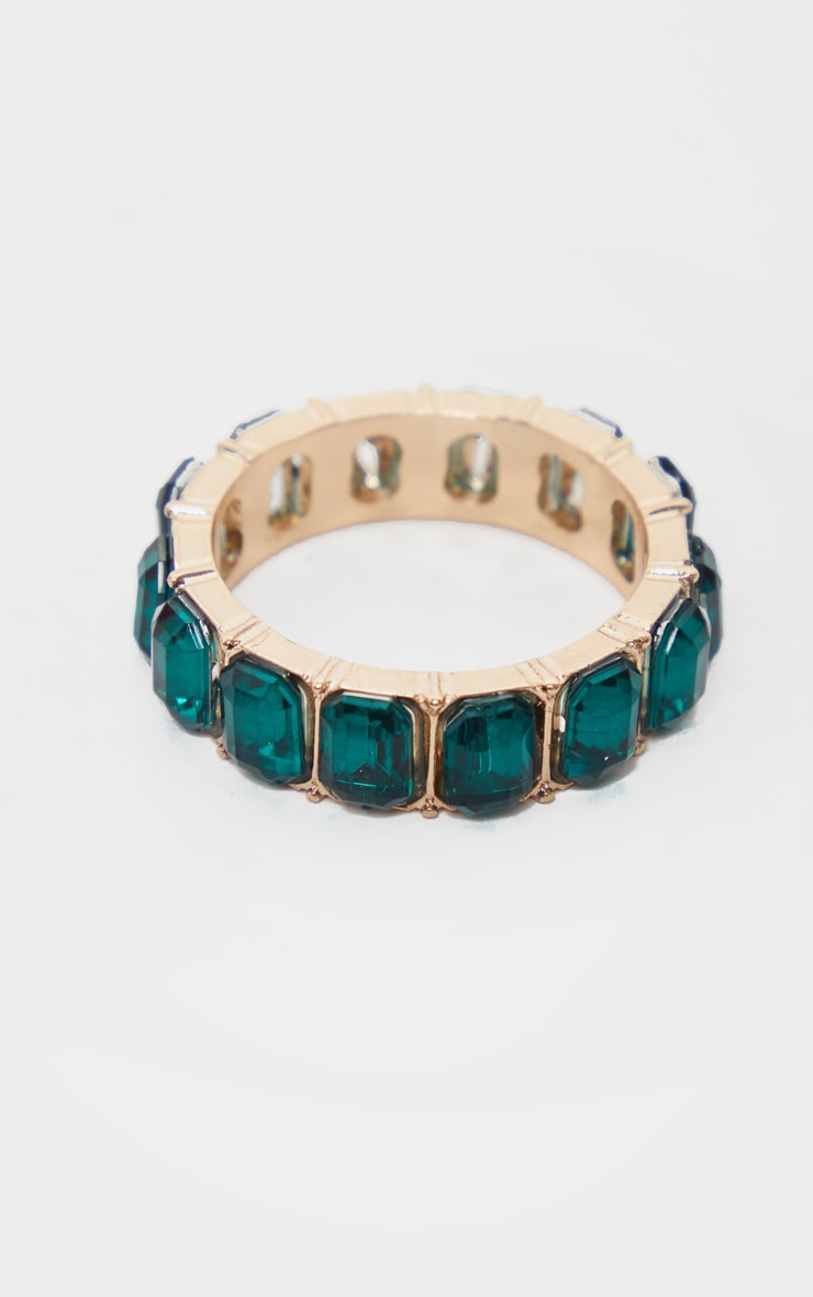 Emerald Green All Round Diamante Band Ring image 3