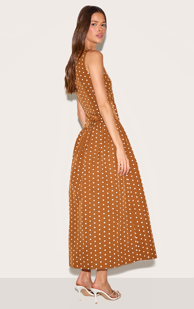 Brown Polka Dot Dropped Waist Midaxi Dress image 2