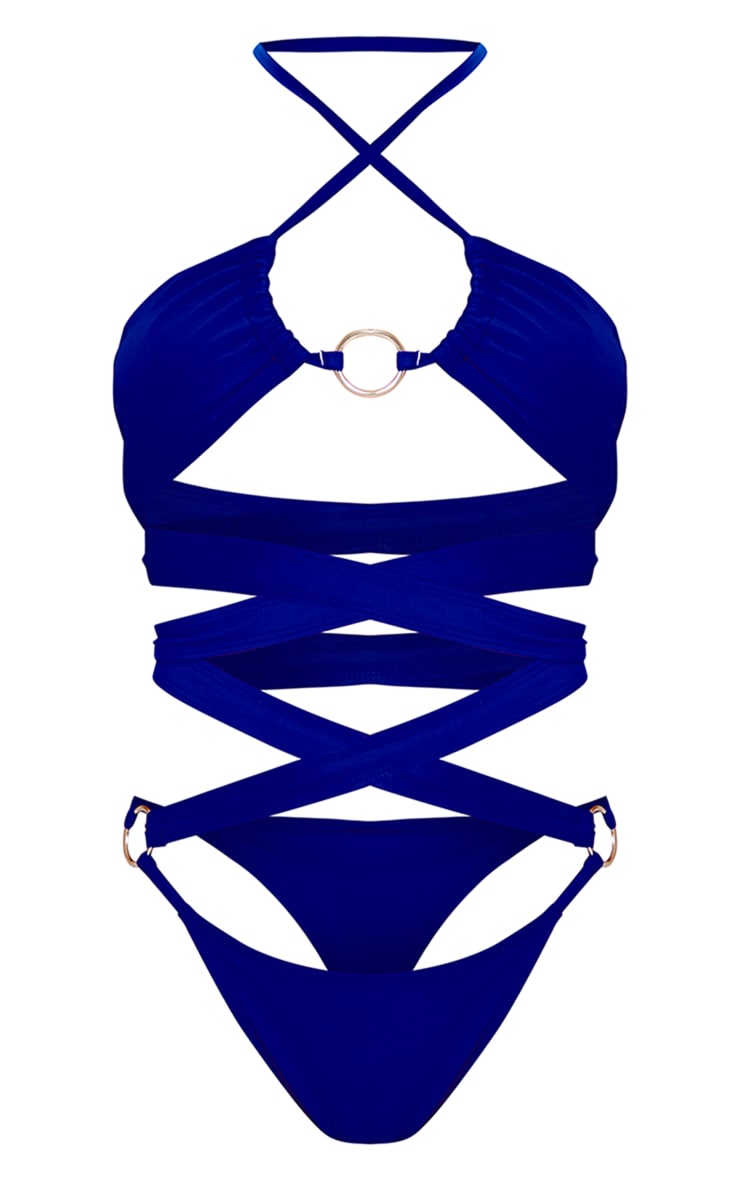 Maillot de bain bleu cobalt découpé à anneaux image 6