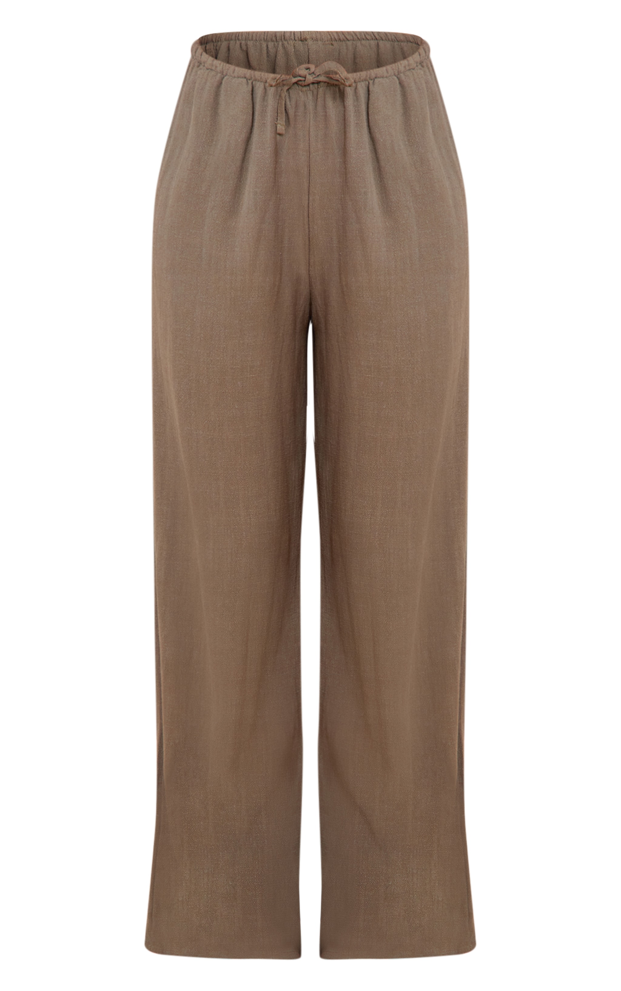 Khaki Linen Look Floaty Drawstring Pants image 5