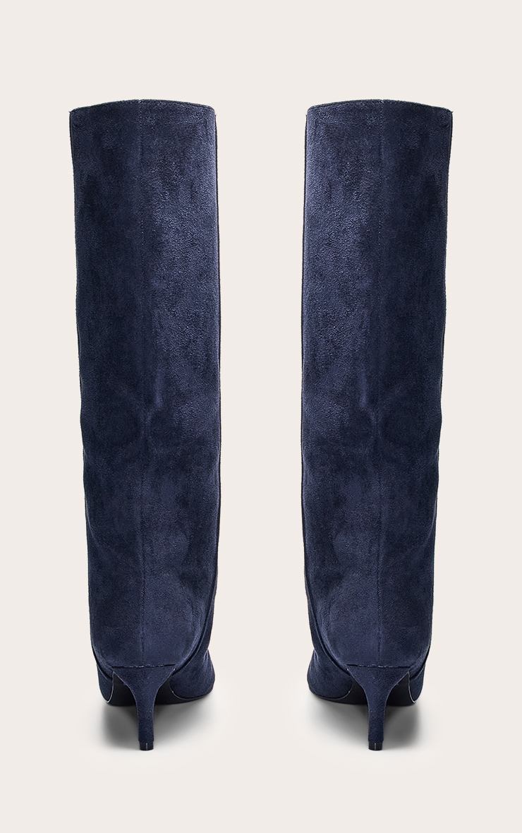 Bottes hautes en suédine bleu marine à talon kitten image 4