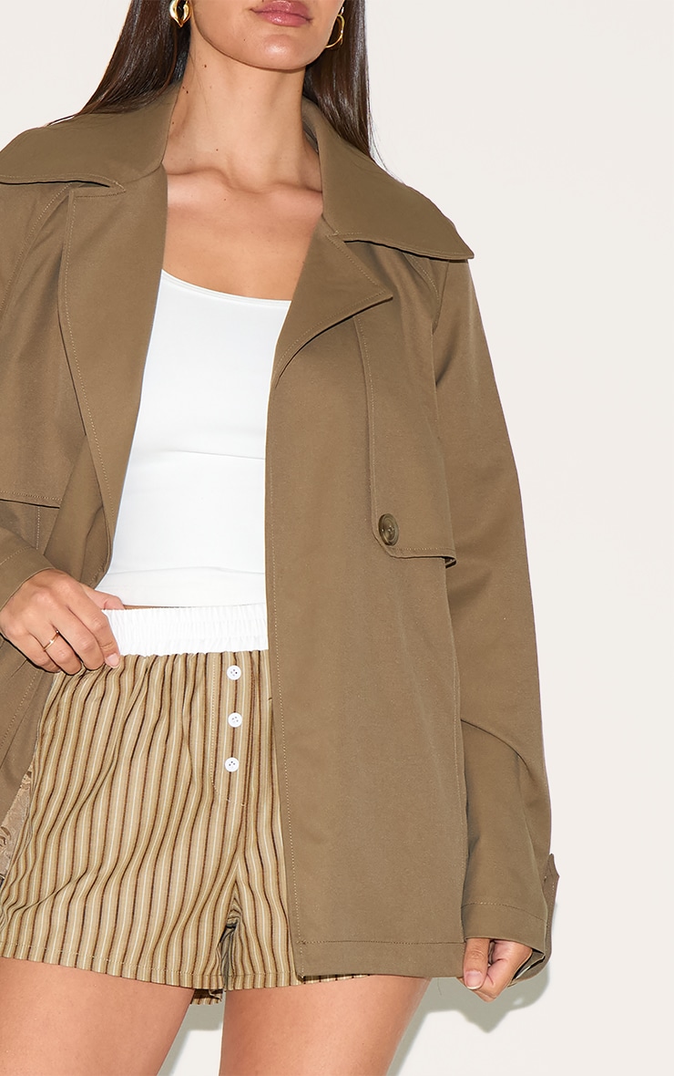 Taupe Cropped Storm Flap Detail Trench image 4