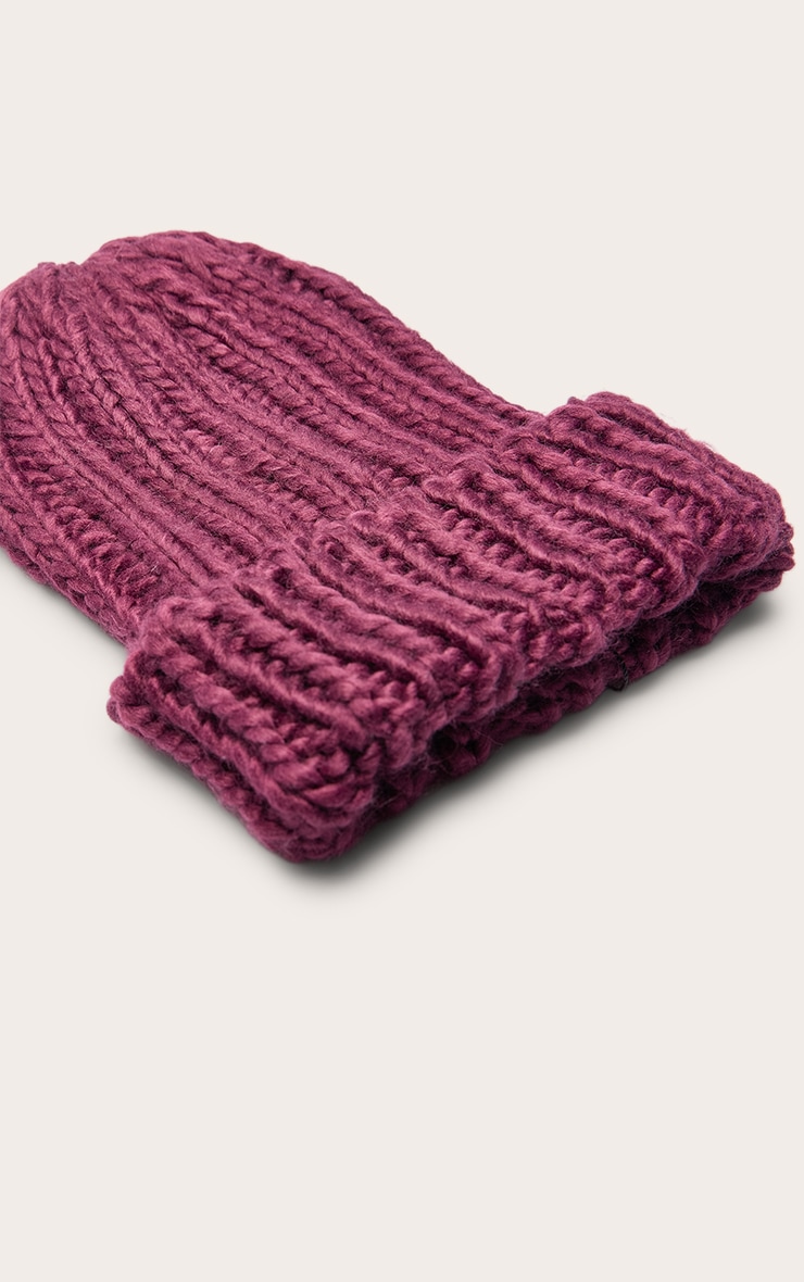 Plum Chunky Knit Fold Over Beanie image 3