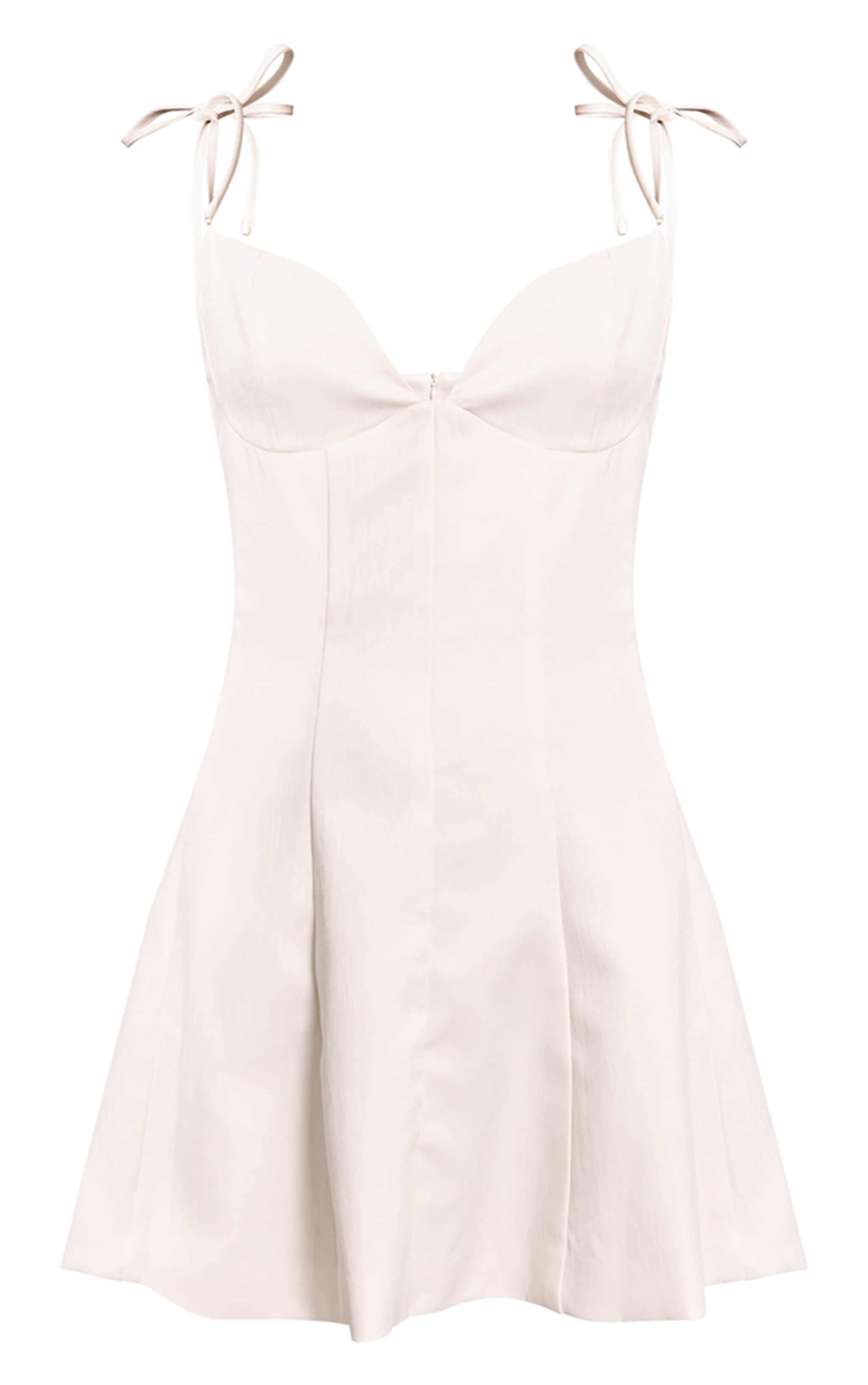 Cream Woven Shoulder Tie Strap Mini Shift Dress image 5