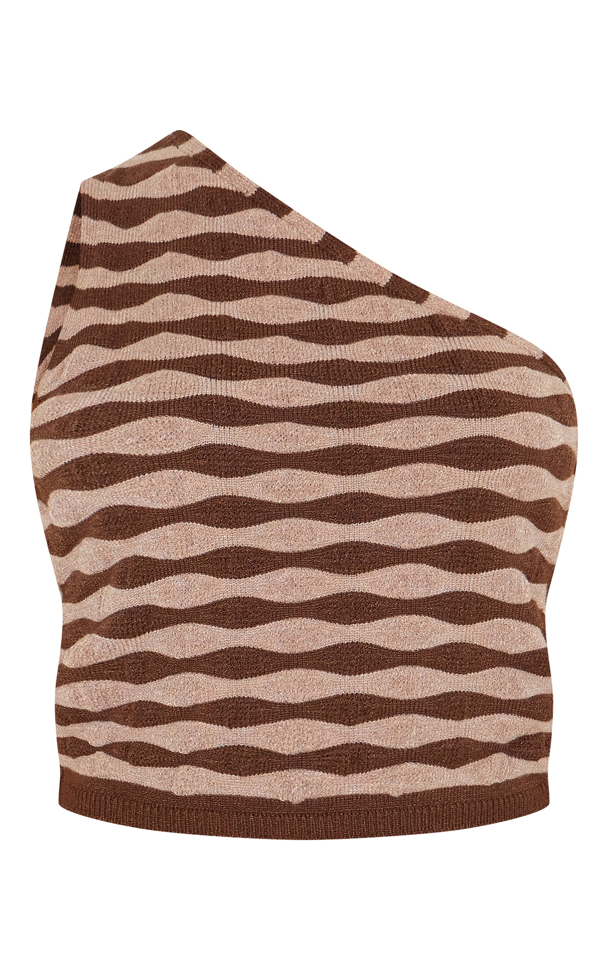 Petite Chocolate Knitted One Shoulder Striped Long Fitted Top image 5