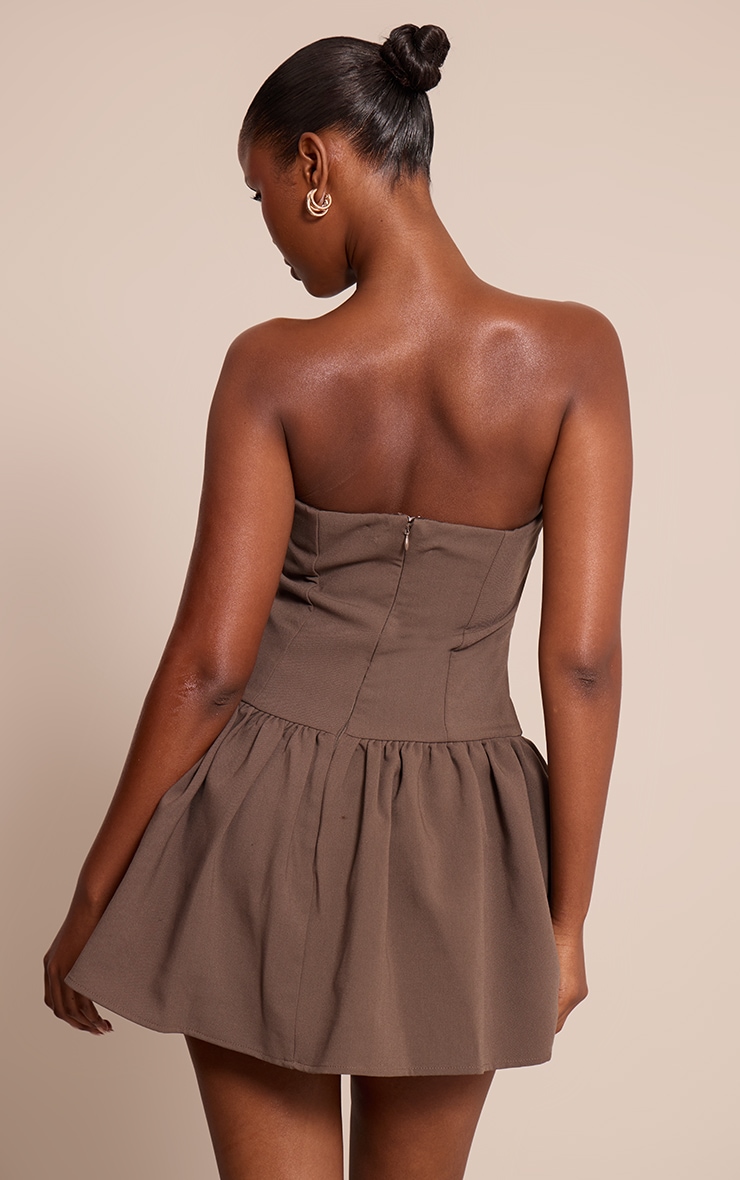 Chocolate Woven Bandeau Corset Frill Hem Mini Dress image 2