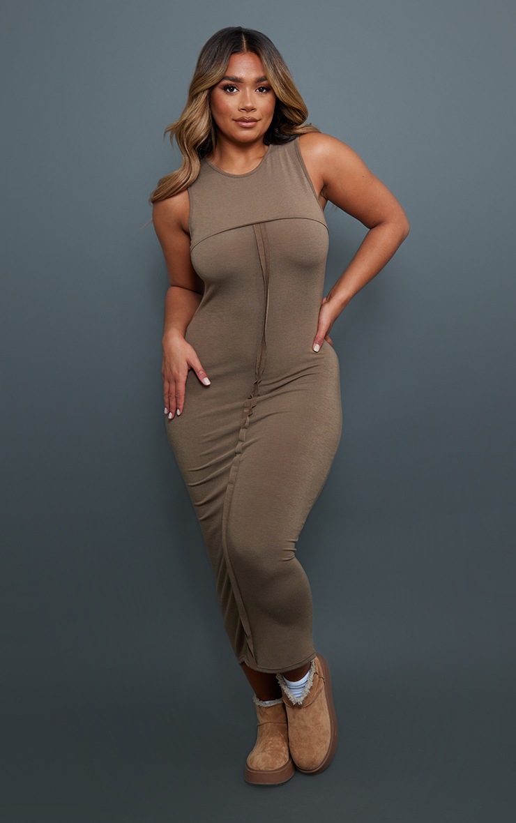 Shape Khaki Contour Jersey Seam Detail Sleeveless Midaxi Dress