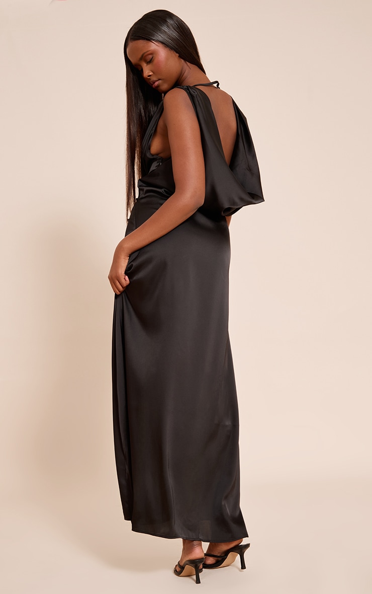 Black Satin Extreme Cowl Maxi Dress image 2