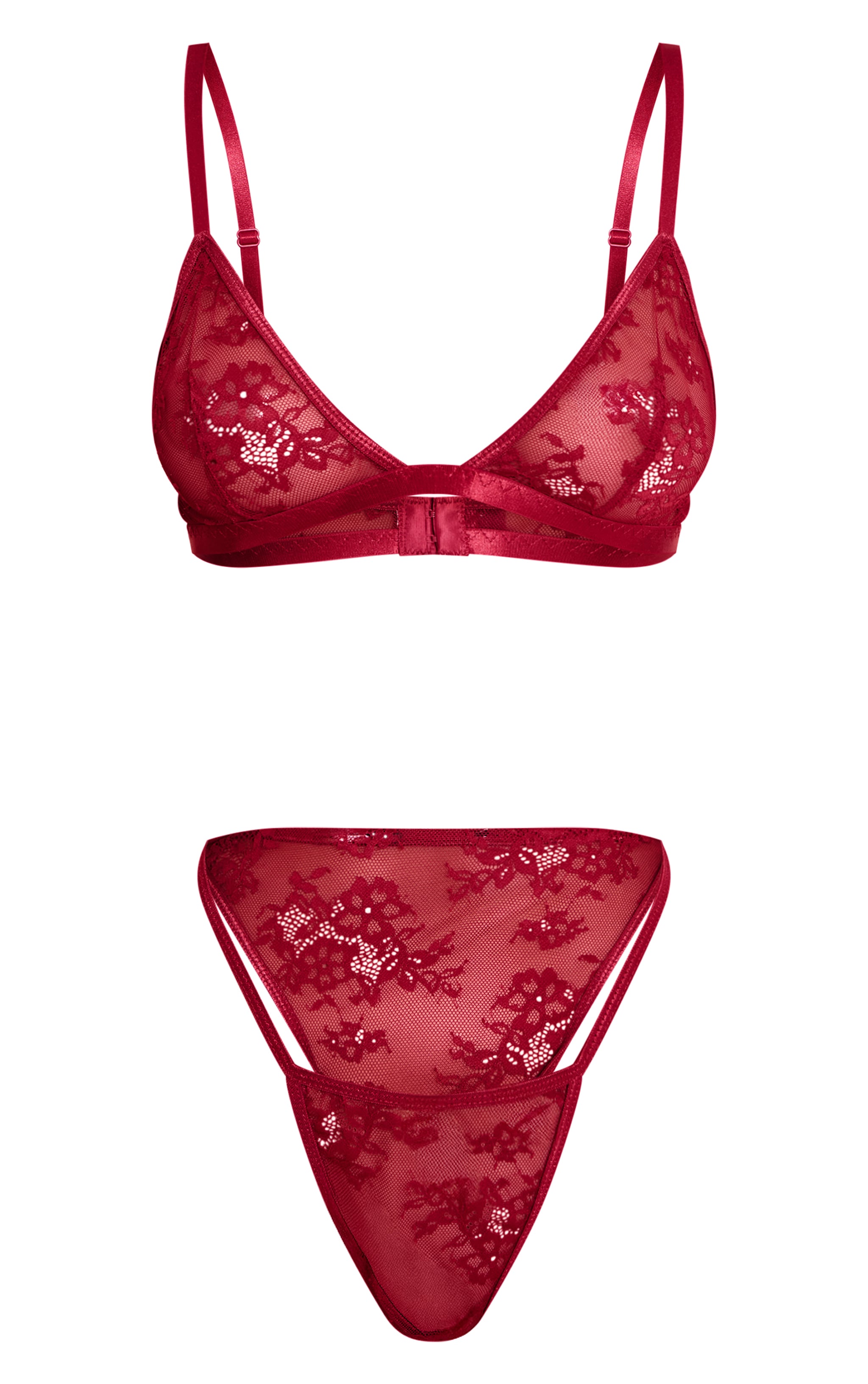 Burgundy Lace Detail Triangle Bra & Panties Set image 5