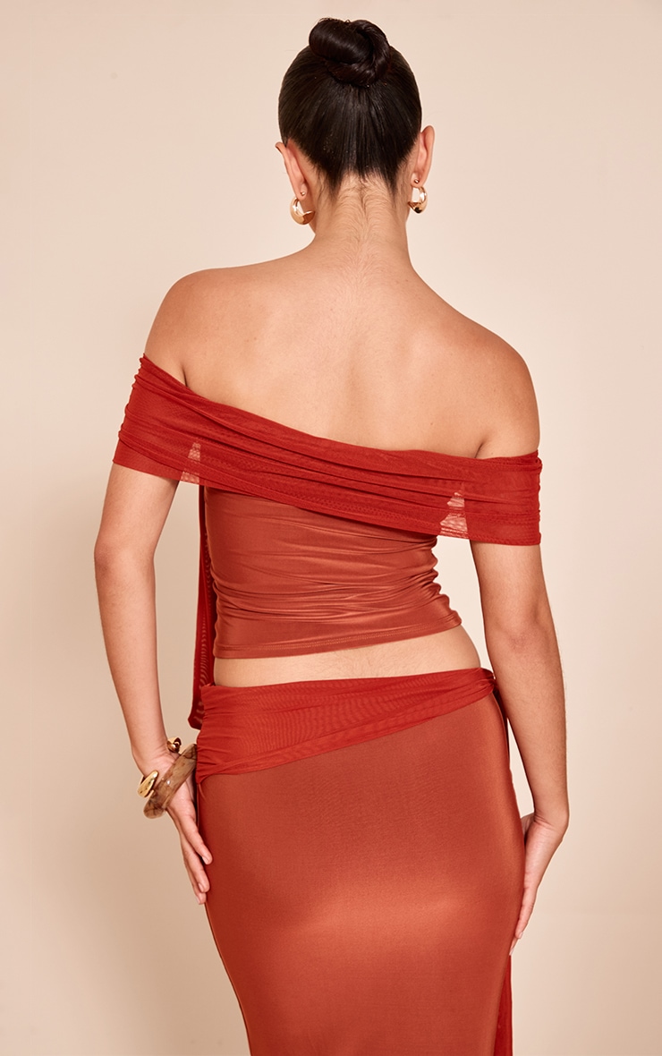 Burnt Orange Double Slinky Knotted Bardot Top image 2