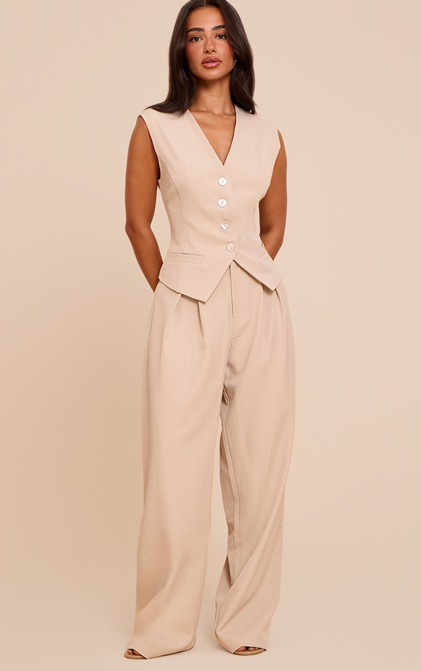 Petite Stone Tailored High Waist Wide Leg Pants