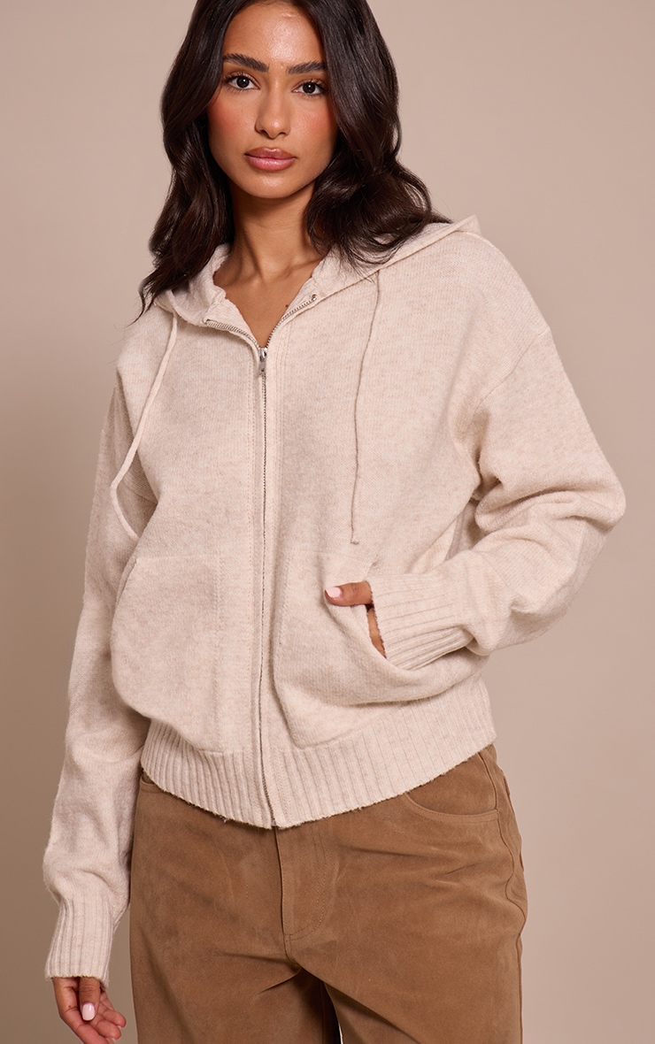 Petite Beige Zip Up Knitted Hoodie Petite PLT AUS