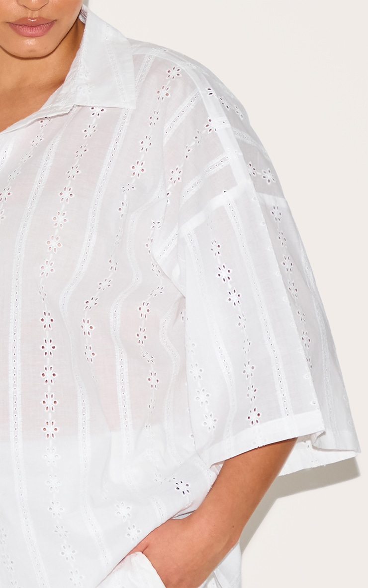 Plus White Broderie Boxy Shirt image 4