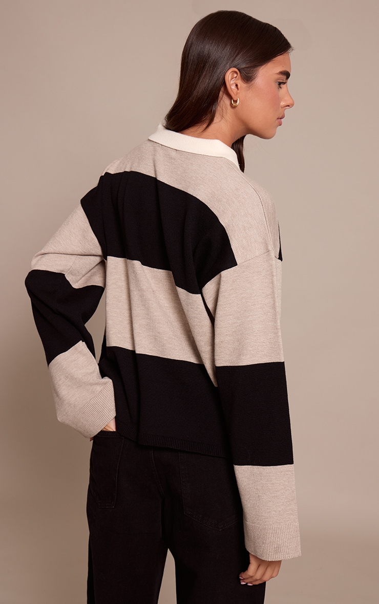 Black Striped Knitted Rugby Top image 2