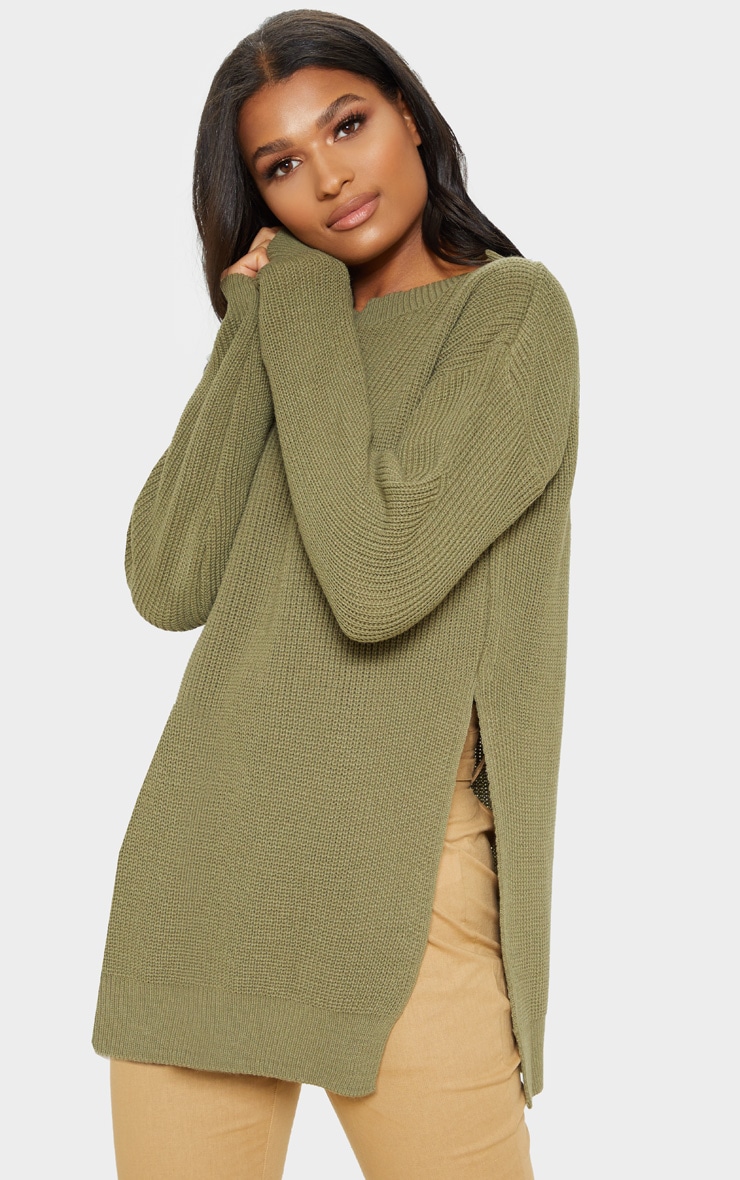 Rexx Khaki Round Neck Side Split Jumper