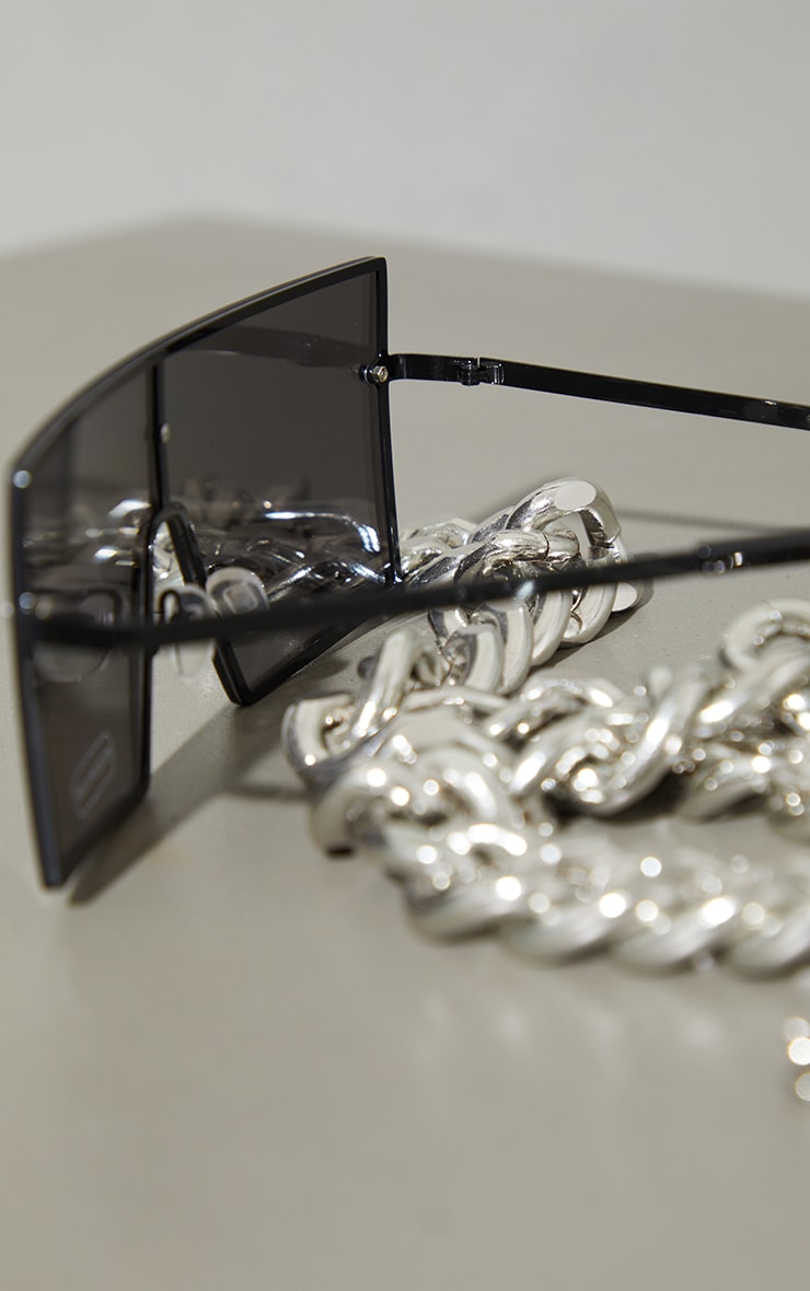 Silver Mirrored Square Frame Visor Sunglasses image 3