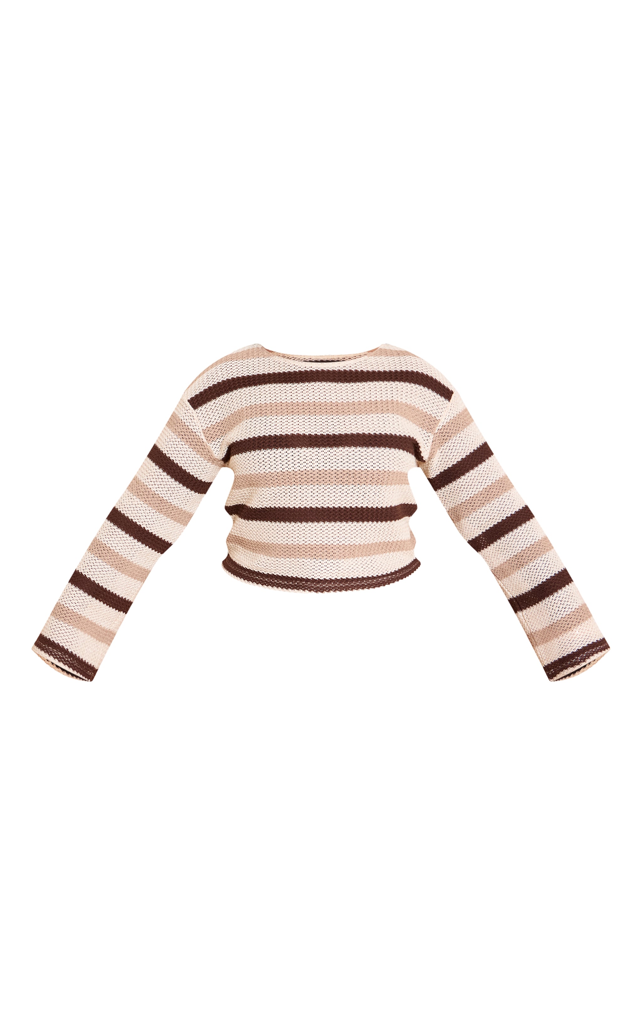 Plus Brown Striped Boatneck Long Sleeve Top image 5