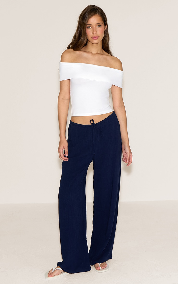 White Soft Cotton Bardot Sleeve Top image 3
