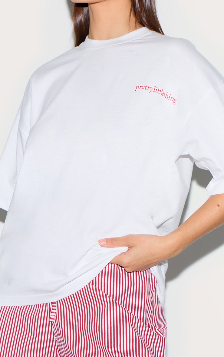 PRETTYLITTLETHING White Stripe Oversized Tee Short PJ Set image 1