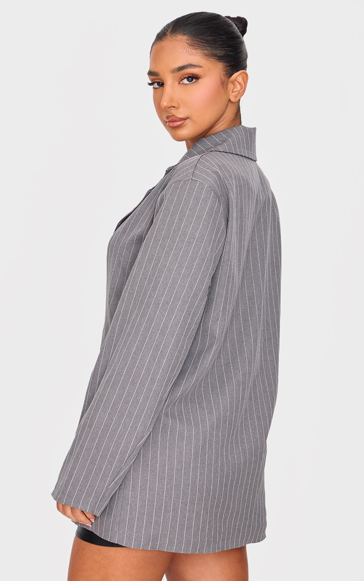 Petite Dark Grey Pinstripe Oversized Blazer image 2