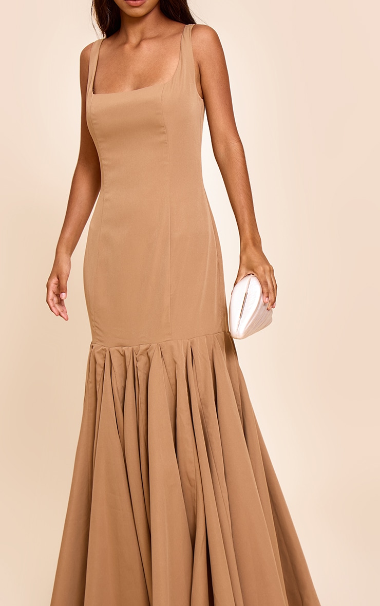 Petite Taupe Seam Detail Frill Maxi Dress image 4