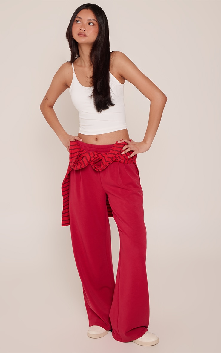 Red Super Soft Elasticated Waist Wide Leg Sweatpants image 2