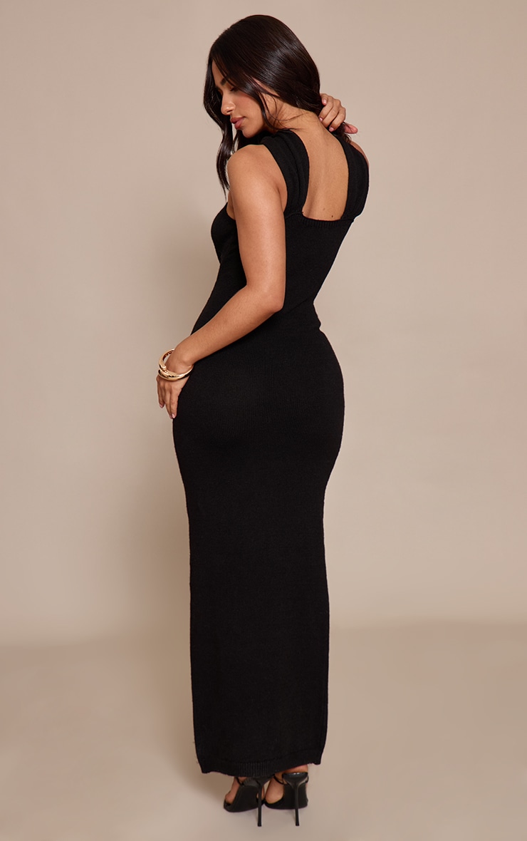 Petite Black Halterneck Trim Detail Knitted Mini Dress image 2