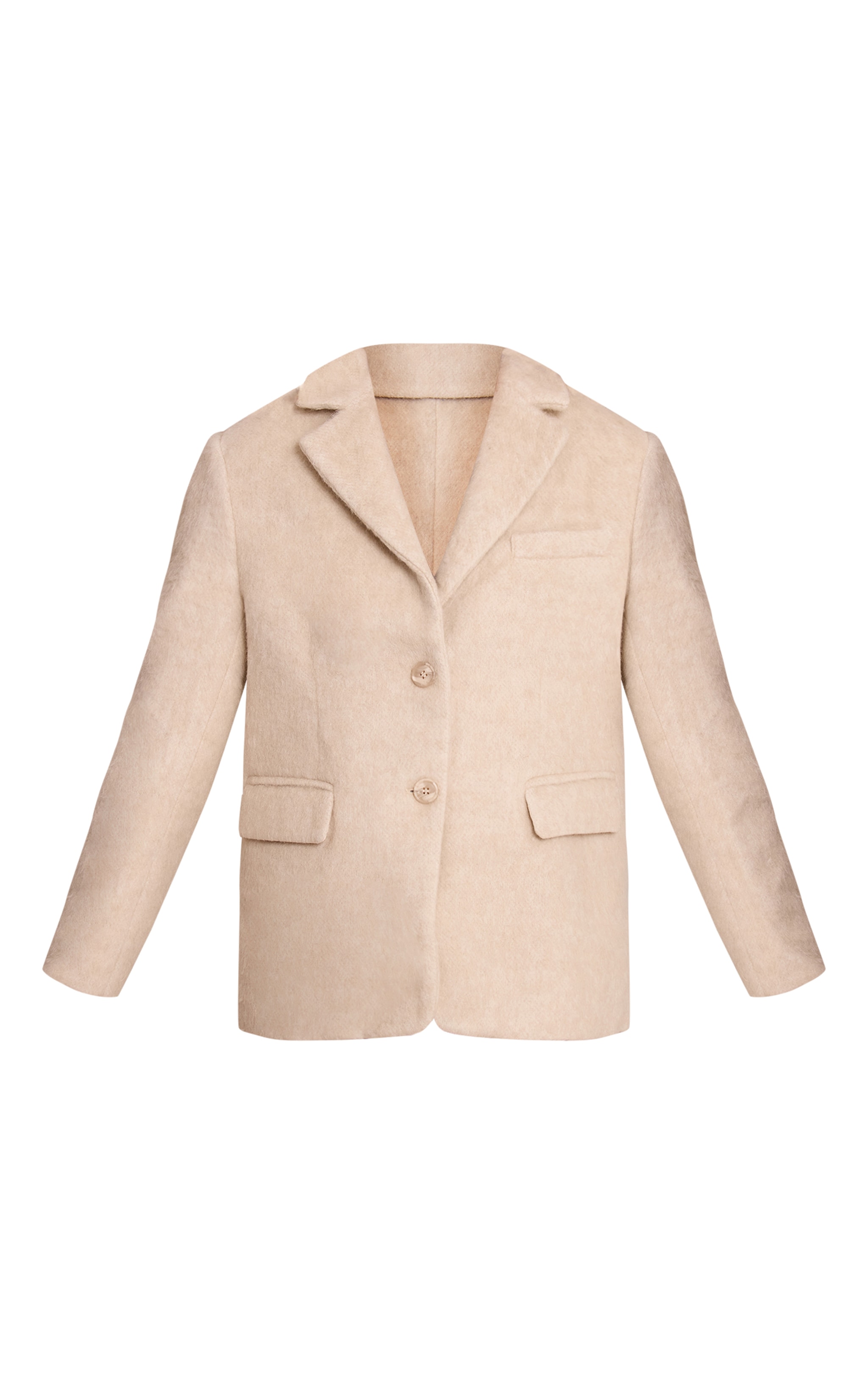 Oatmeal Brushed Wool Look Oversized Blazer image 5