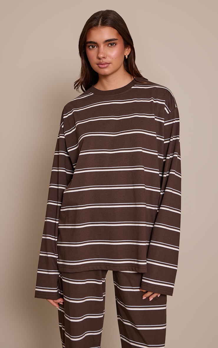 Dark Brown Striped Long Sleeved Top image 1