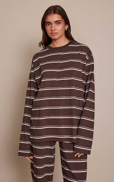 Dark Brown Striped Long Sleeved Top