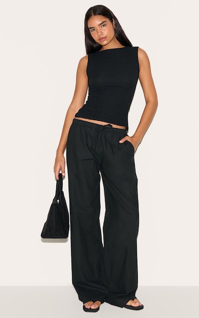 Tall Black Linen Drawstring Waist Pants