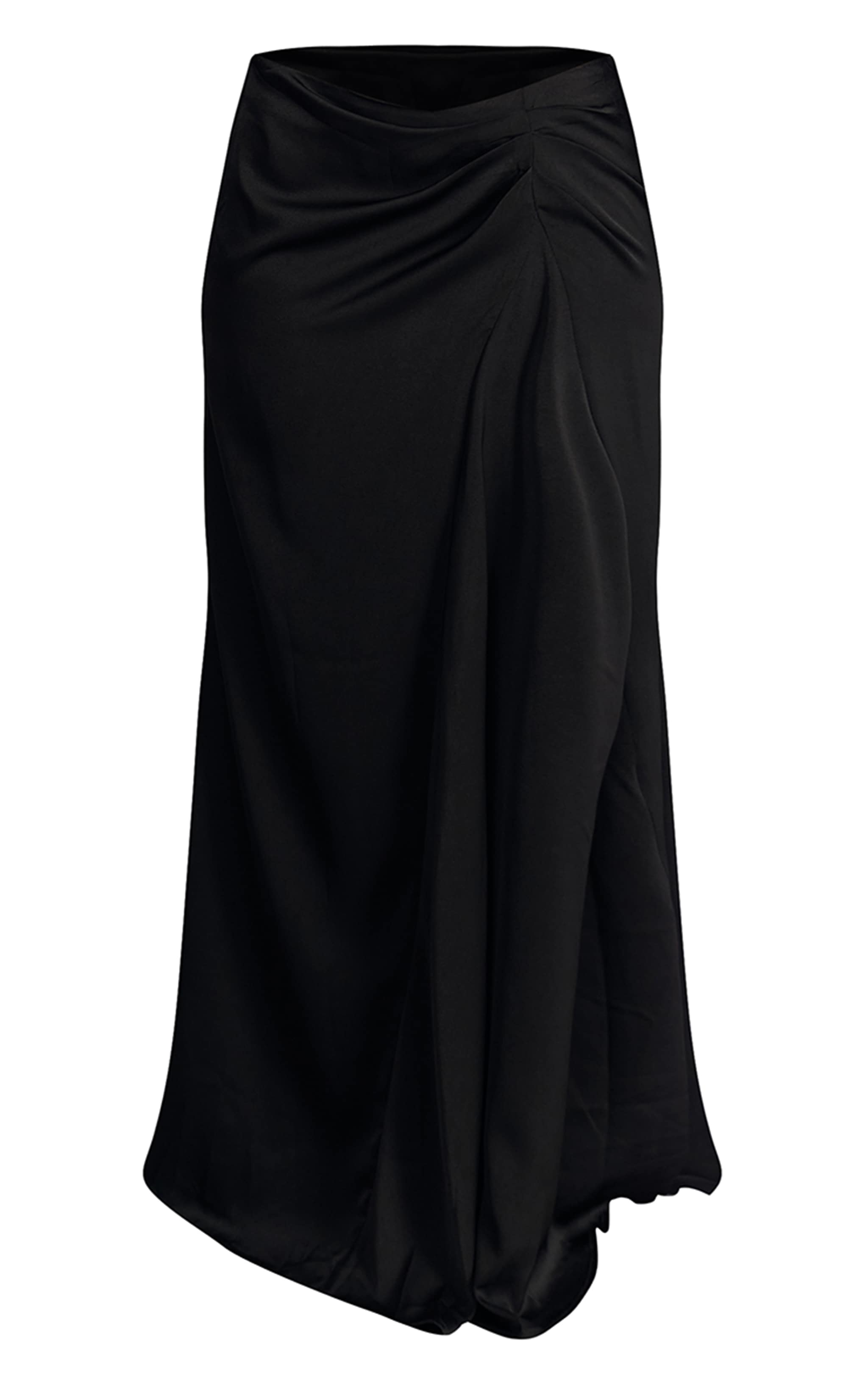 Black Satin Dipped Waist Maxi Skirt image 5