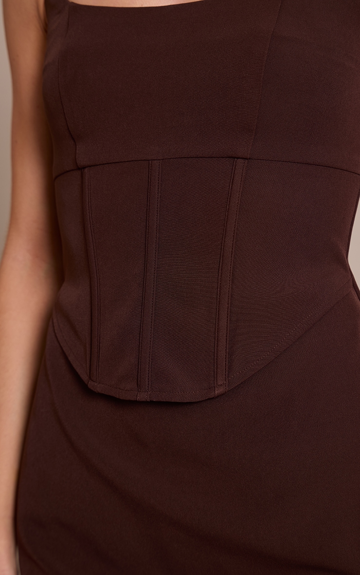 Chocolate Woven Corset Detail Maxi Dress image 4