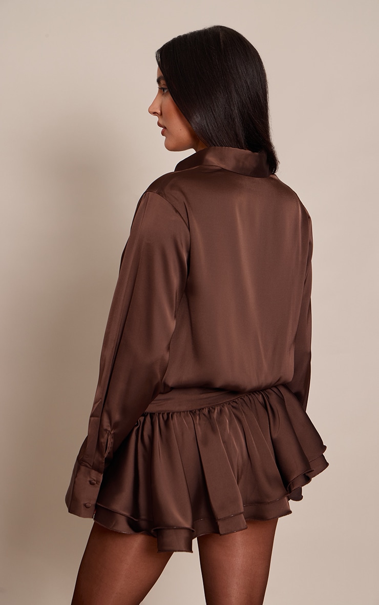 Chocolate Satin Ruffle Mini Skirt image 3