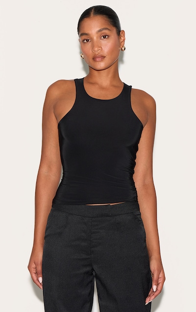 Black Soft Touch Asymmetric Hem Racer Vest