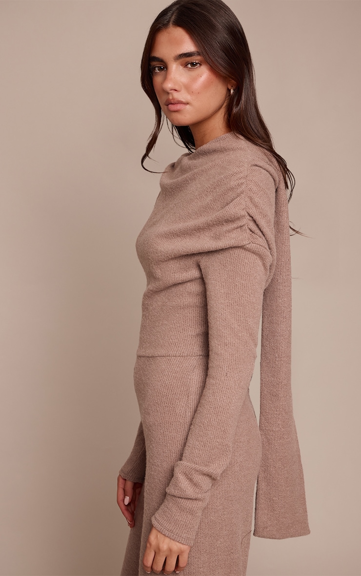 Oatmeal Ribbed Asymmetric Neck Wide Leg Jumpsuit image 4