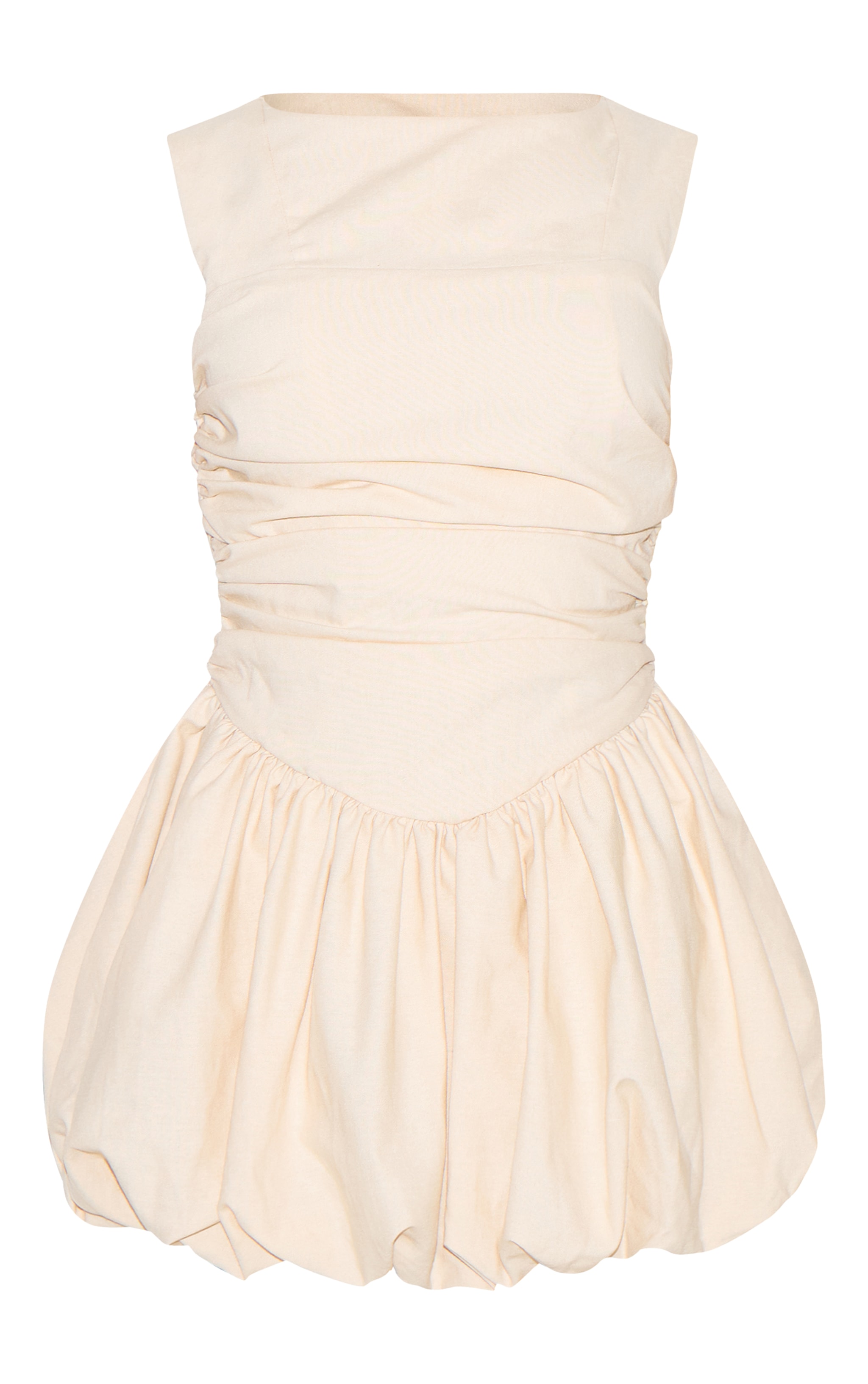 Petite Stone Linen Look Sleeveless Ruched Puffball Hem Mini Dress image 5