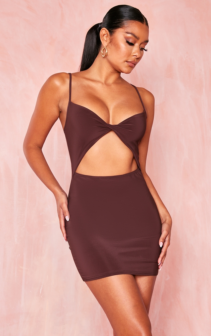 Chocolate Twist Front Cut Out Bodycon Dress image 1