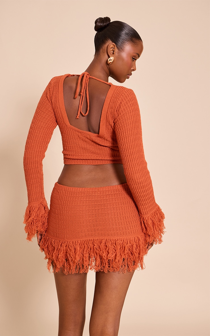 Rust Tassel Cuff Cropped Top image 2