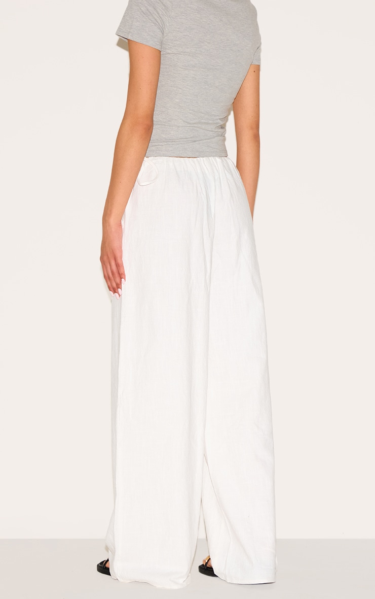 Tall White Premium Linen Look Side Tie Detail Wide Leg Pants image 3