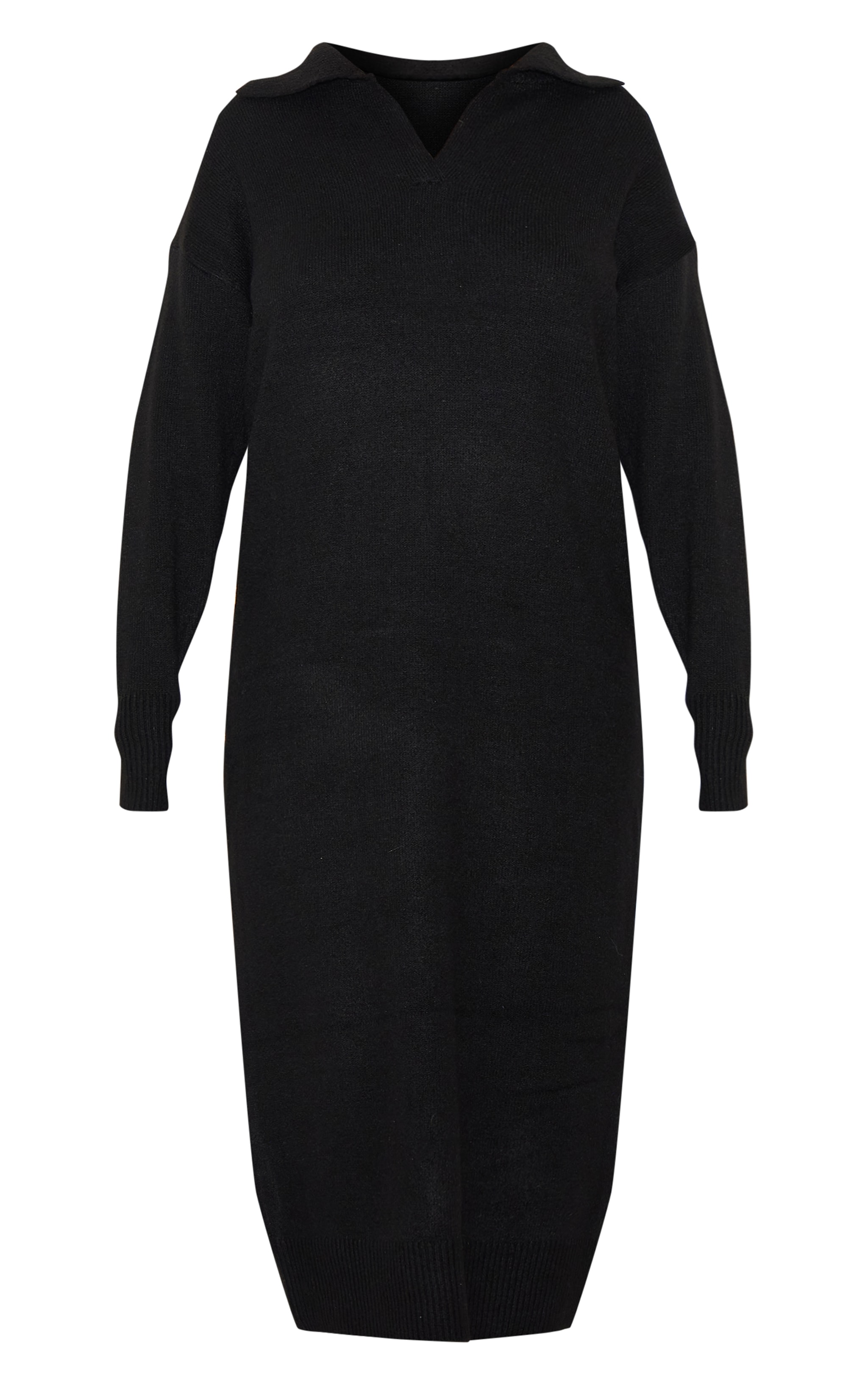 Plus Robe longue ample en maille tricot noire à détail col image 5