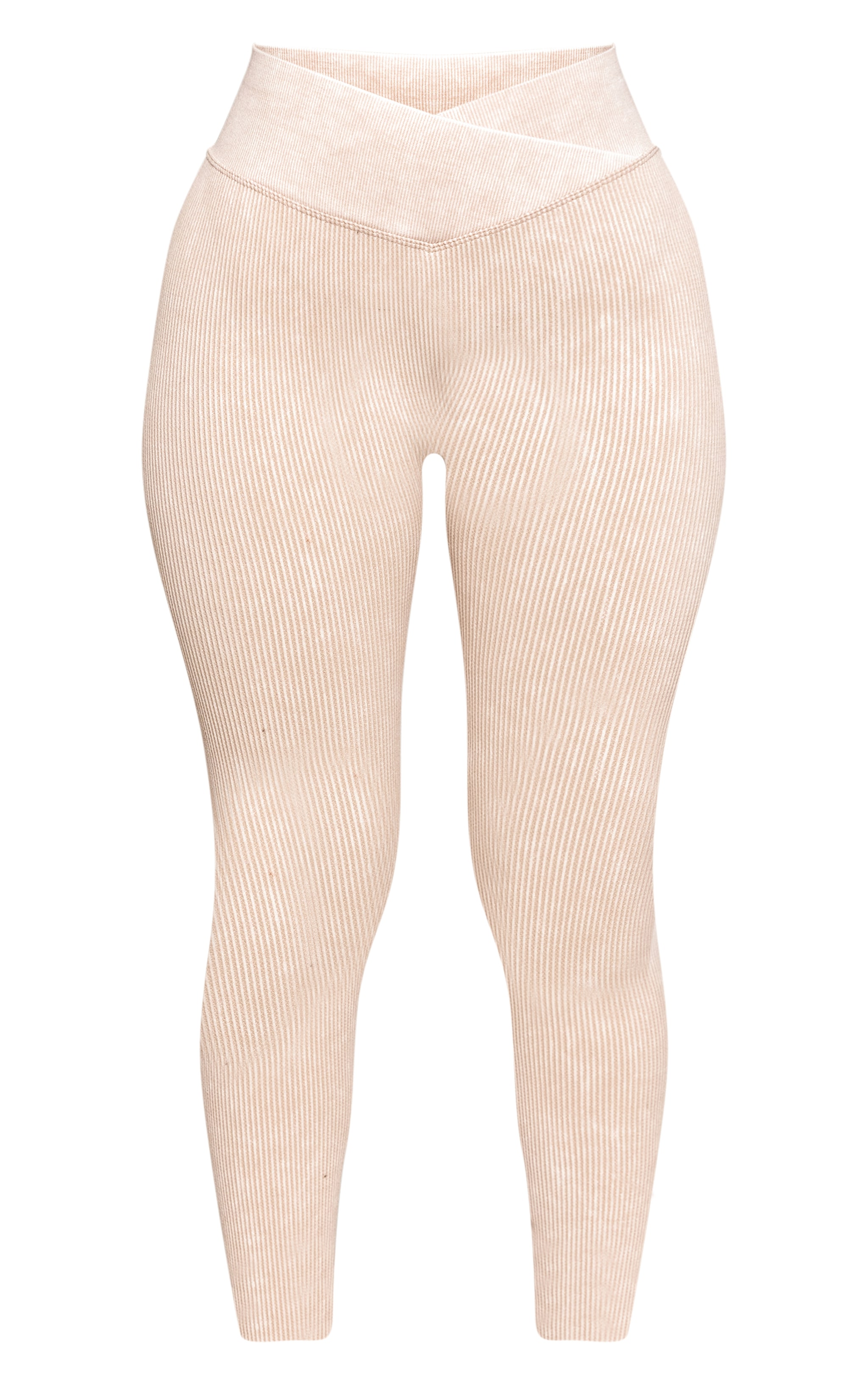 Petite Cream Asymmetric Waist Snatched Rib Leggings  image 5