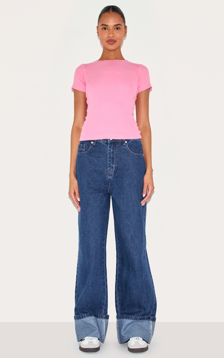 Pink Basic Rib Short Sleeve Top image 3