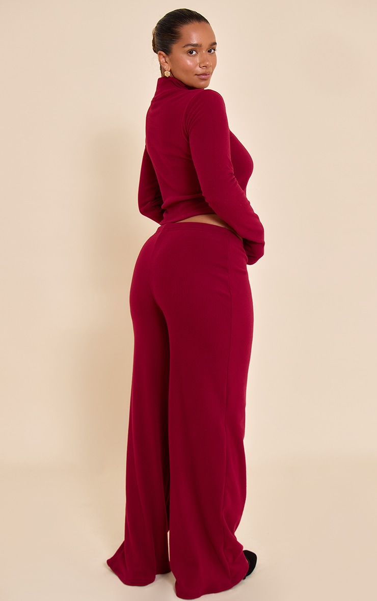 Shape Burgundy Micro Rib Wide Leg Pants image 3